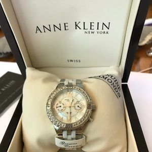 Anne Klein silver and white ceramic watch